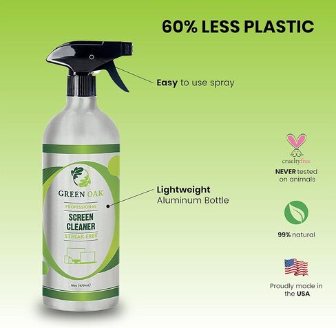 Green Oak Screen Cleaner Screen Cleaner Spray for LCD, LED, TVs, Laptops, Tablets, Monitors, Phones, and Other Electronic Screens - Gently Cleans Fingerprints, Dust, Oil (16oz) in Kuwait