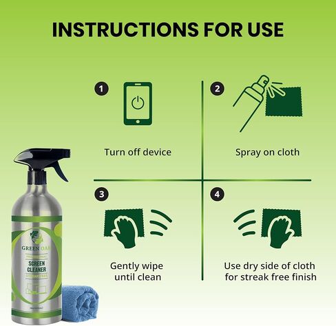 Green Oak Screen Cleaner Screen Cleaner Spray for LCD, LED, TVs, Laptops, Tablets, Monitors, Phones, and Other Electronic Screens - Gently Cleans Fingerprints, Dust, Oil (16oz) in Kuwait