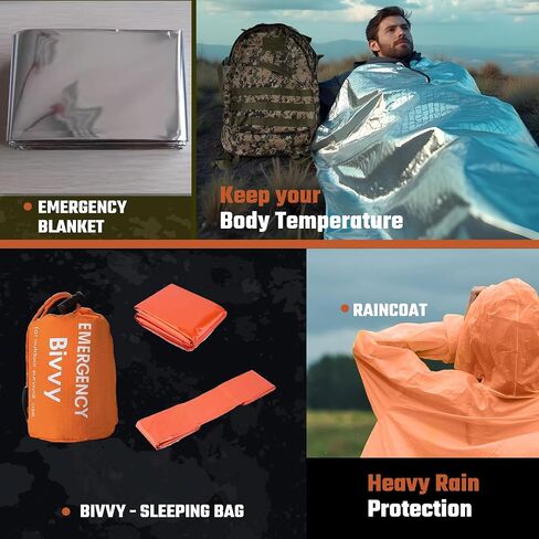 Emergency Survival Kit for Men & Women with Medical Supplies | Professional Survival Gear First Aid Kit | Outdoor Trauma Bag for Hiking Camping Backpacking & Adventure | Gift for Men in Saudi Arabia