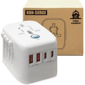 Cruise On Universal Travel Adapter, Cruise Approved (Incl. Royal Caribbean, Disney) - International Power Adapter [2 USB-C, 2 USB, AC] World Travel Plug Adapter Converter - USA, Italy, Europe, Asia