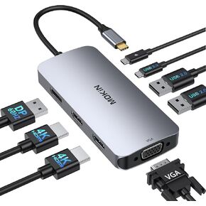 USB C Docking Station Dual HDMI, MOKiN Docking Station 3 Monitors, Displayport, VGA, 100W PD Charging, 2USB A 2.0, USB C 2.0 Ports Multiport Adapter, 8 in 1 USB C Hub for Dell, HP, Lenovo Thinkpad