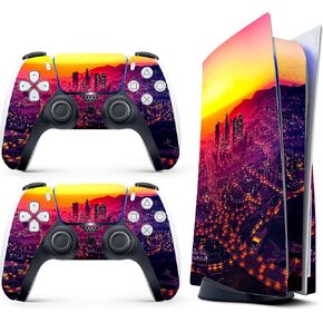 HK Studio City Art Decal Sticker Skin Specific Cover for Both PS5 Disc Edition and Digital Edition - Waterproof, No Bubble, Including 2 Controller Skins and Console Skin