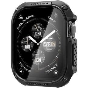 Spigen Tough Armor Case with Built-in Touch Sensitive Tempered Glass Screen Protector Designed for Apple Watch Series 10 46mm Case Durable Full Coverage Apple Watch Series 10 Case (2024) - Black