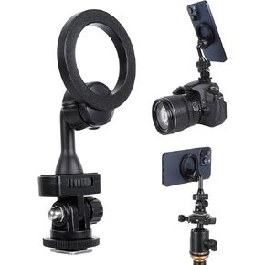 Magnetic Tripod Phone Mount Adapter with Cold Shoe for DSLR Camera, Magnets Phone Holder for Tripod/Selfie Stick/Ring Light, Compatible with MagSafe iPhone 16 15 14 13 12 Series