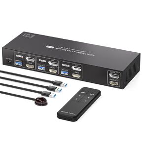 HDMI+Displayport KVM Switch 2 Monitors 3 Computers 4K@60Hz KVM Switch Dual Monitor DP KVM Swtiches for 3 Computers Sharing 2 Monitors and 4 USB 3.0 Devices with IR Remote Control