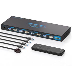 8K@60HZ HDMI KVM Switch 4 Computers 1 Monitor USB3.0 4K120Hz 4 Port KVM Switches for 4 PCs Share 1 Monitor and 4 USB Devices, Such as Keyboard Mouse Printer, with Wireless Controller and 4 USB Cables