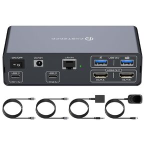 KVM Switch 2 Monitors 2 Computers Docking Station USB C KVM Switches HDMI 4K60Hz EDID Dual Monitor Switcher for Laptop and PC Share 13 in 1 Dock