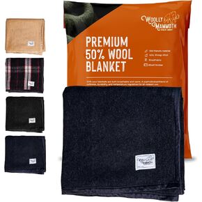 Woolly Mammoth Wool Blanket, Warm & Thick 50% Wool Picnic Blankets - Machine-Washable, Travel Blanket, Warm Winter Outdoor Blanket - 85" x 47" Grey
