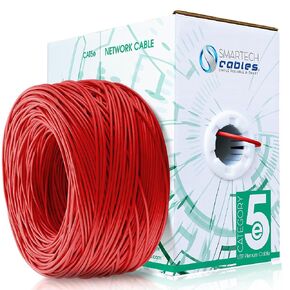 Smartech Cables Cat5e Plenum Cable 1000ft (CMP) - Solid Conductor Cat5e Cable 1000ft - 24 AWG, 350 MHz, 4 Pair, UTP Cat 5e Ethernet Cable, Available in 6 Colors