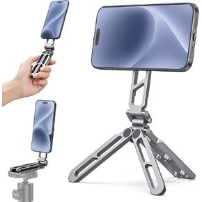 Magnetic Pocket Phone Tripod Foldable Compatible with Magsafe for iPhone 15/14/13/12 Plus Pro Max Series, MG-05 Plus Cell Phone Tripod Mount Handle Smartphone Desk Stand Travel All in One
