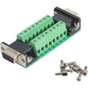 1Pcs VGA HDB15 3 Row Male to Female Breakout Board, RS232 D-SUB Serial to 15pin Port Terminal Gender Changer Connector