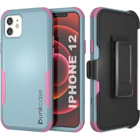 Punkcase for iPhone 12 Belt Clip Holster Case [Patron Series] 4-1 Rugged & Protective Multilayer Phone Cover W/Integrated Kickstand for iPhone 12 (6.1") (2020) [Pink]