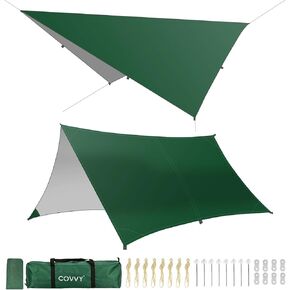 Rain Fly Hammock Waterproof Camping Tent Tarp COVVY Portable Multifunctional Camping Gear Equipment Lightweight Backpacking Shelter Awning for Outdoor Hiking Travel, Fast Set Up with Tent Accessories