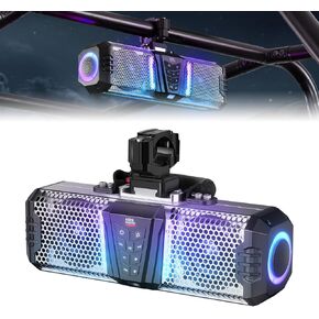 KEMIMOTO Midnight S40B 16-inch UTV Sound Bar Waterproof IP66, Multicolor Lights Metal-Built Soundbar Bluetooth for UTV ATV Golf Cart Boat Fits 1"-2" Roll Bar