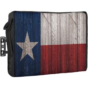 Western Texas Star Outdoor TV Cover 52 to 55 Inches Weatherproof & Waterproof, Blue White Red Outdoor TV Enclosure with Remote Control Pocket, Vintage Retro Wooded TV Screen Protectors for Outside TV