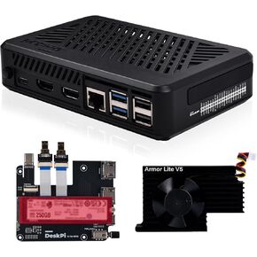 GeeekPi DeskPi Lite Pi5 Case with Power Button,PCIe to M.2 HAT,Active Cooler, and Dual Full-Size HDMI for Raspberry Pi 5, Supports M.2 NVMe M-Key 2230/2242/2260/2280 SSDs
