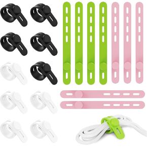 20PCS Silicone Cable Ties Cord Organizer, Upgraded Reusable Elastic Cable Ties with Locking Buckles for Managing Wires. Versatile for Home, Office, School & More, Travel Essentials in Multiple Colors