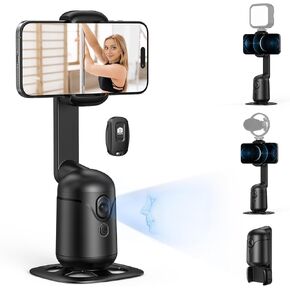 Auto Face Tracking Tripod 360 Rotation with Remote,No App,Auto Tracking Phone Holder Moving Tripod for Vlog,Shooting Video,Tiktok(Black Foldable)