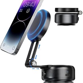 Electric Vacuum Magnetic Suction Phone Holder,Adjustable Suction Cup Phone Mount for Car,Foldable Smart Double-Sided Magnetic Phone Holder (Upgraded Silver-Adjustable Telescopic Stand)