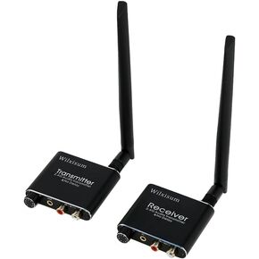 2.4G Wireless Audio Transmitter and Receiver, RCA/3.5mm Jack Input/Output with Volume Adjustment knob, 160ft Distance Low Latency Transmission Adapters