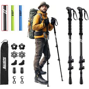 Collapsible Hiking Poles,1 Pair (2 Poles) Lightweight Aluminum Adjustable Walking Poles,Carbon Fiber Trekking Poles with Flip Lock and EVA Grips Suitable for All Kinds of Travel