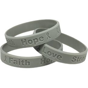 25 Brain Cancer Gray Silicone Awareness Bracelets - Medical Grade Silicone - Latex and Toxin Free - (25 Bracelets)