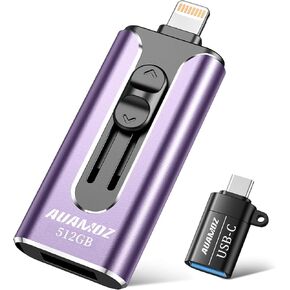 256GB Flash Drives Intended for iPhone, Memory Stick Storage for Photos and Videos Backup, Compatible with iPhone iPad Android PC, Plug and Play, No Application Required (Light Purple)