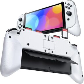 TNP Grip Case for Nintendo Switch OLED - Foldable Ergonomic Switch Grip with Slim, Lightweight, Comfortable Handle & 4 Game Card Slots Compatible with N-Switch OLED Model(2021) ONLY, White