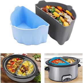 Crock Pot Liners, Silicone Slow Cooker Liners for 6 7 8 Quart, Crock Pot Divider for Oval or Round Small Crock Pot Slow Cookers, Reusable Pot Liners BPA-Free Dishwasher Safe (Gray Blue)