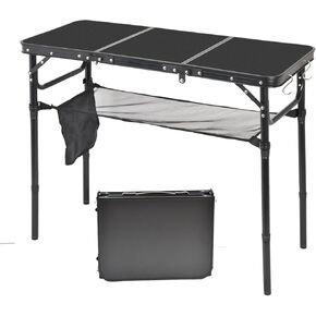 Aluminum Foldable Table Portable Pinic Table Lightweight, 3FT，3 Adjustable Height Table Small Card Table with Carry Handle for Outdoor Indoor (Black, 15.7" D x 35.4" W x 27.1" H)