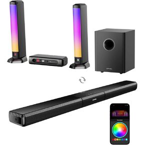 ULTIMEA 5.1ch Sound Bar w/Dolby Atmos, Surround Sound System Soundbar for Smart TV with Subwoofer, Detachable PC Soundbar with RGB Light, App Control, 320W Peak Power, HDMI eARC/OPT/AUX/BT, Apollo S80