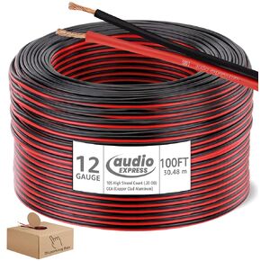 100ft 12-Gauge Audio Stereo Speaker Wire Cable,100 Feet,30.48 Meters,2 Conductor,Flexible Red-Black PVC, CCA, Dispensing Box,Home Theater, HiFi,Auto,Hook-Up,105 High Strand Count (.2 OD)