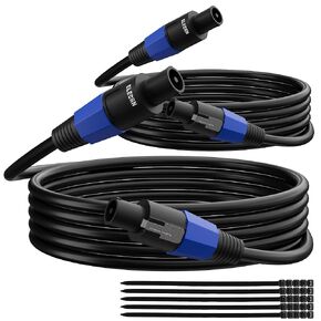 Elecan Professional Male Speakon to Speakon Cable 6 Ft/2 Pack with NL4FC Port, 12AWG Heavy-Duty High Power Audio Cord DJ/PA Amplifier Speaker Cable Wire with Twist Lock, 9.5mm OD, Black +Ties