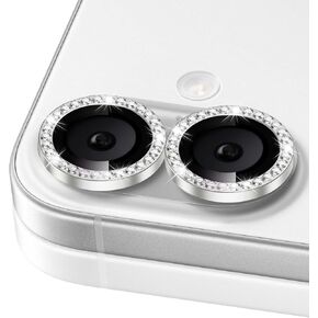 Camera Lens Protector for iPhone 16/iPhone 16 Plus, Bling Glitter Camera Cover, 9H Tempered Glass Individual Metal Ring Camera Protector for iPhone 16/iPhone 16 Plus (Diamond - Silver)
