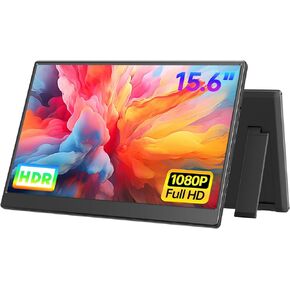 Portable Monitor 15.6-inch FHD 1080P Travel External Monitor，HDR IPS Gaming Monitor with Kickstand &Speakers，VESA Mountable，USB-C HDMI Plug&Play，for Laptop PC Phone PS4/5 Xbox Switch