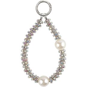 Rhinestones Phone Chain Aesthetic Keychain Wristlet Gems Pearls Beads Bag Charm Car Key Chain Women Rhinestone Pearl Purse Charm Cell Phone Wrist Strap Crystal Bead Phone Charm Keychain Accessories