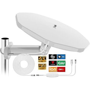 Outdoor TV Antenna, HDTV Antenna for Smart TV,Omnidirectional TV Antenna, Reception Over 100 Miles 4K HD Digital TV Antenna, 16.5ft RG6 Coaxial Cable