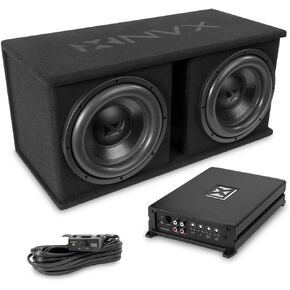 NVX NPKG212 1000W MAX (500W RMS) Loaded Dual 12" Subwoofer with Slot Ported Enclosure and Monoblock Amplifier with Remote Bass Knob