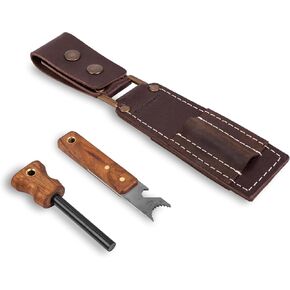 BPS Knives - Premium Ferro Rod Fire Starter Survival Tool with Scraper and Leather Case - Fire Striker for Survival - Flint and Steel Fire Starter Kit - 10,000-20,000 Strikes
