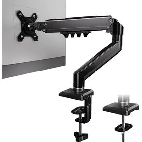 Single Monitor Arm, Computer Monitor Stand for 15 to 32 Inch Screens, Fits 4.4 to 19.8 lbs, 75/100 mm VESA, Adjustable Gas Spring Monitor Mount with C-Clamp & Grommet Base, Black
