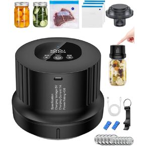 Electric Mason Jar Vacuum Sealer Kit, Jar Vacuum Sealer for Canning Jars, 3 in 1cordless Automatic Vacuum Sealer Machine Kit, With Wide & Regular Mouth Mason Lids/Vacuum Bags for Food Storage