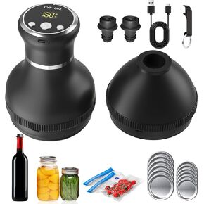 Electric Mason Jar Vacuum Sealer Kit for Wide and Regular Mouth Canning Lids, Vacuumable Bags & Wine Stoppers