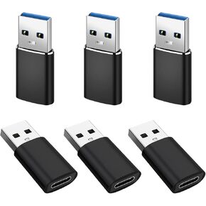 USB to USB C Adapter 6 Pack,20V/3A 60W USB 3.0 5Gbps Type C Female to A Male Charger Converter for iPhone 16 15 14 13 12 11 Pro Plus Max,Apple Watch Ultra iWatch Series 8 7,iPad Pro Air Mini