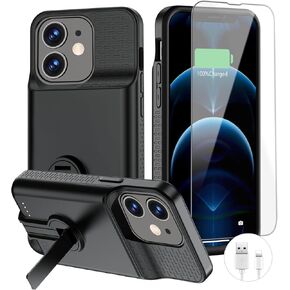 BOPPS Battery Case for iPhone 12/12 Pro with Invisible Stand,【2025 New】 Powerful 7000mAh Portable Rechargeable Strong Protective Extended Charger Cover for iPhone 12,iPhone 12 Pro Charging Case-Black