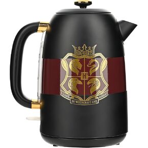 Warner Brothers Harry Potter 1.7L 1500W Electric Kettle by Select Brands - Features Water Window, Auto Shut Off, Boil Dry Protection, 360 Degree Rotating Base, Black and Gold, WBH-677KE