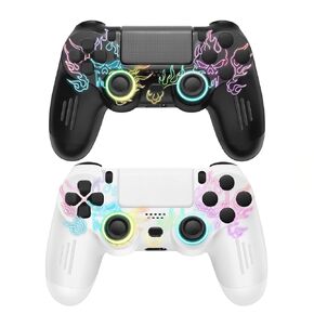 Crifeir PS4 Controller 2 Pack with RGB Lighting for PS4/Slim/Pro/PC with Dual Vibration /3.5mm Audio/Six-Axis Motion Sensor Function (White and Black)