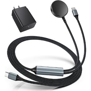 2 in 1 for Samsung Watch Charger, Galaxy Watch Charger Compatible with Samsung Galaxy Watch Ultra/7/6/5/4/3, 25W USB C Charger for Galaxy S25 Ultra/S24 Ultra/S23/22/21 Note20/10 (1-Pack)