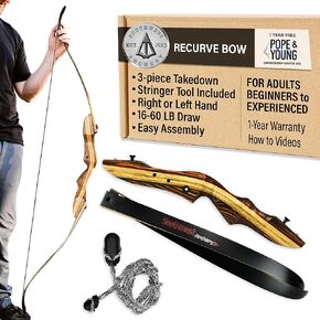 Southwest Archery Tigershark Takedown Recurve Bow – Standard & PRO Versions – 62" Hunting Bow – Left & Right Handed – Draw Weights in 16lb-60lb – USA Based Company – Includes Stringer Tool