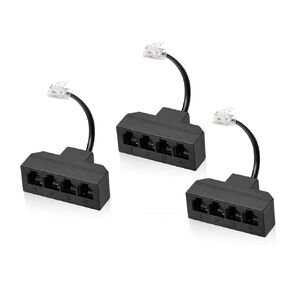 RJ11 Cable 4 Way Telephone Splitter 3 Pack, Black, Splitter 6P4C Connector Phone Line Cord Adapter with Cable for Landline Telephone Wire, Suitable for Telephone, Fax Machine