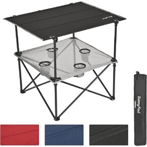 SUNNYFEEL Folding Camping Table- Collapsible Portable Beach Table with 4 Cup Holders & Carry Bags, Tailgate Table for Outdoor Excursion Picnic Hiking Fishing Travel Parties, Black